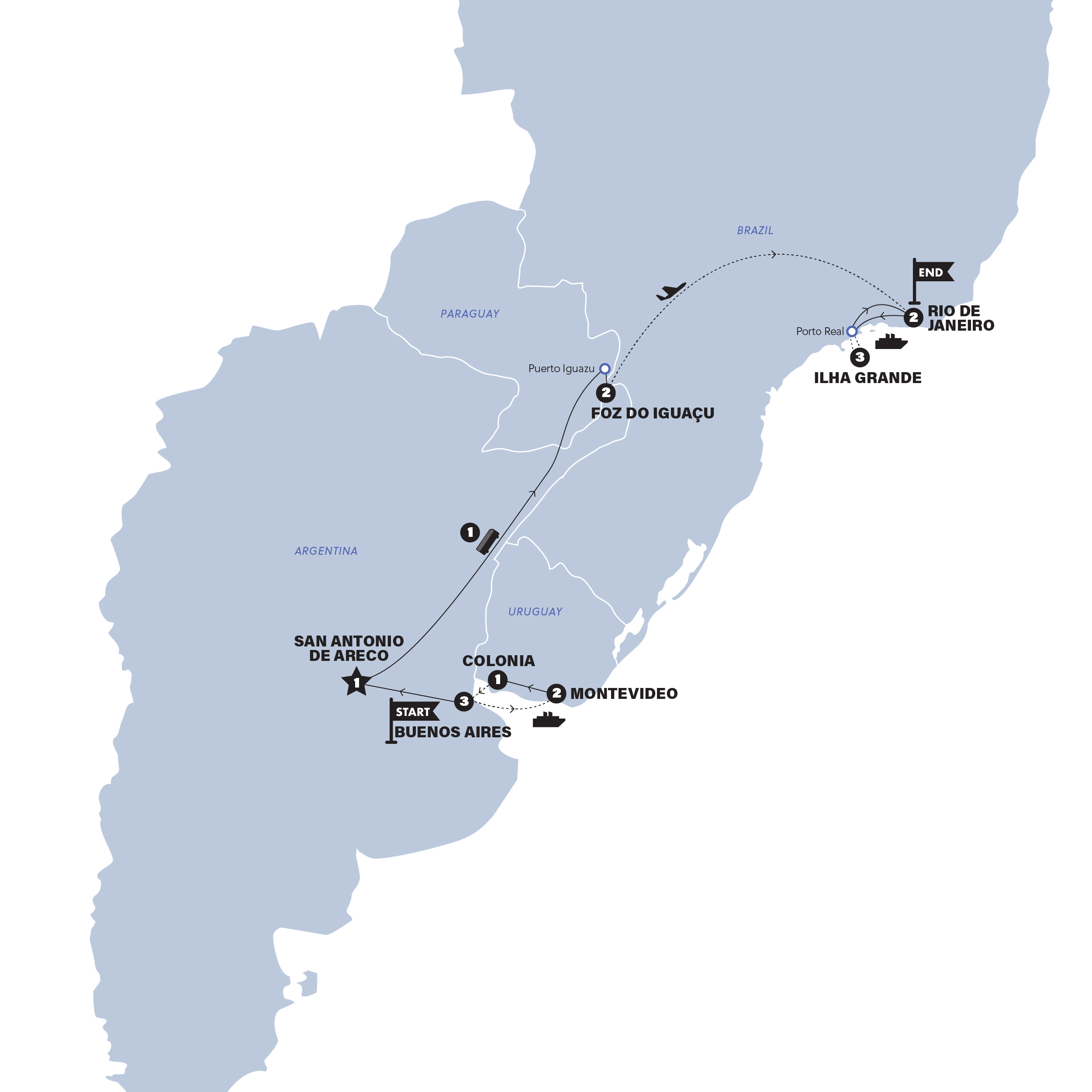 Map of Buenos Aires to Rio | Summer 2027 from Contiki