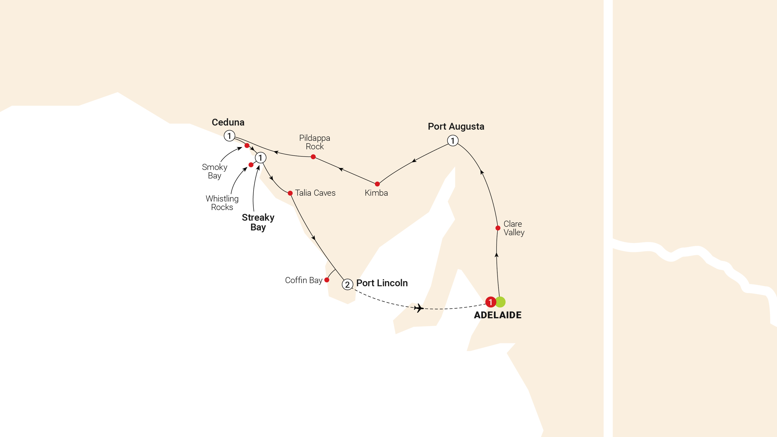 South Australian Eyre Peninsula Escape Itinerary Map