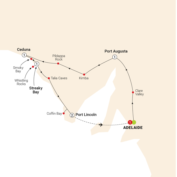 South Australian Eyre Peninsula Escape Itinerary Map