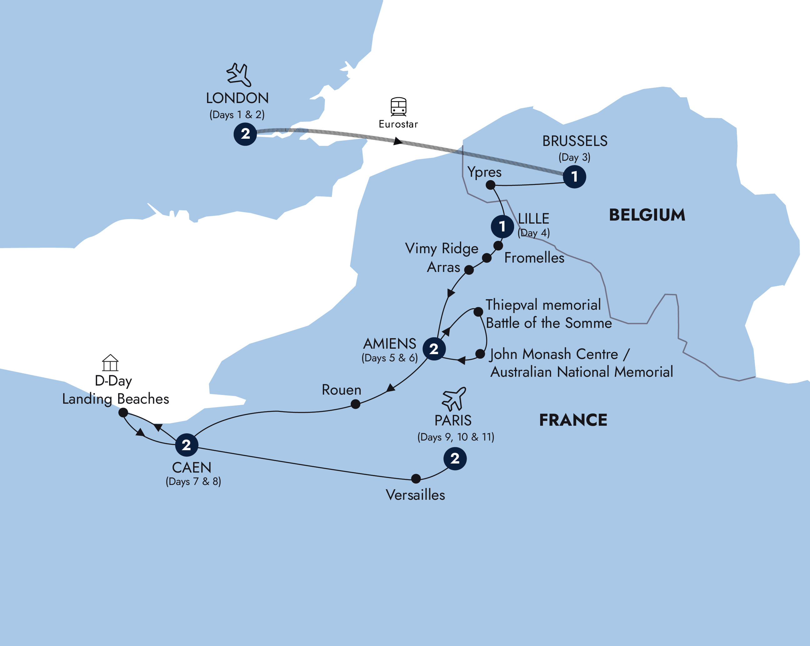 Map of Battlefields of WWI & WWII from Insight Vacations