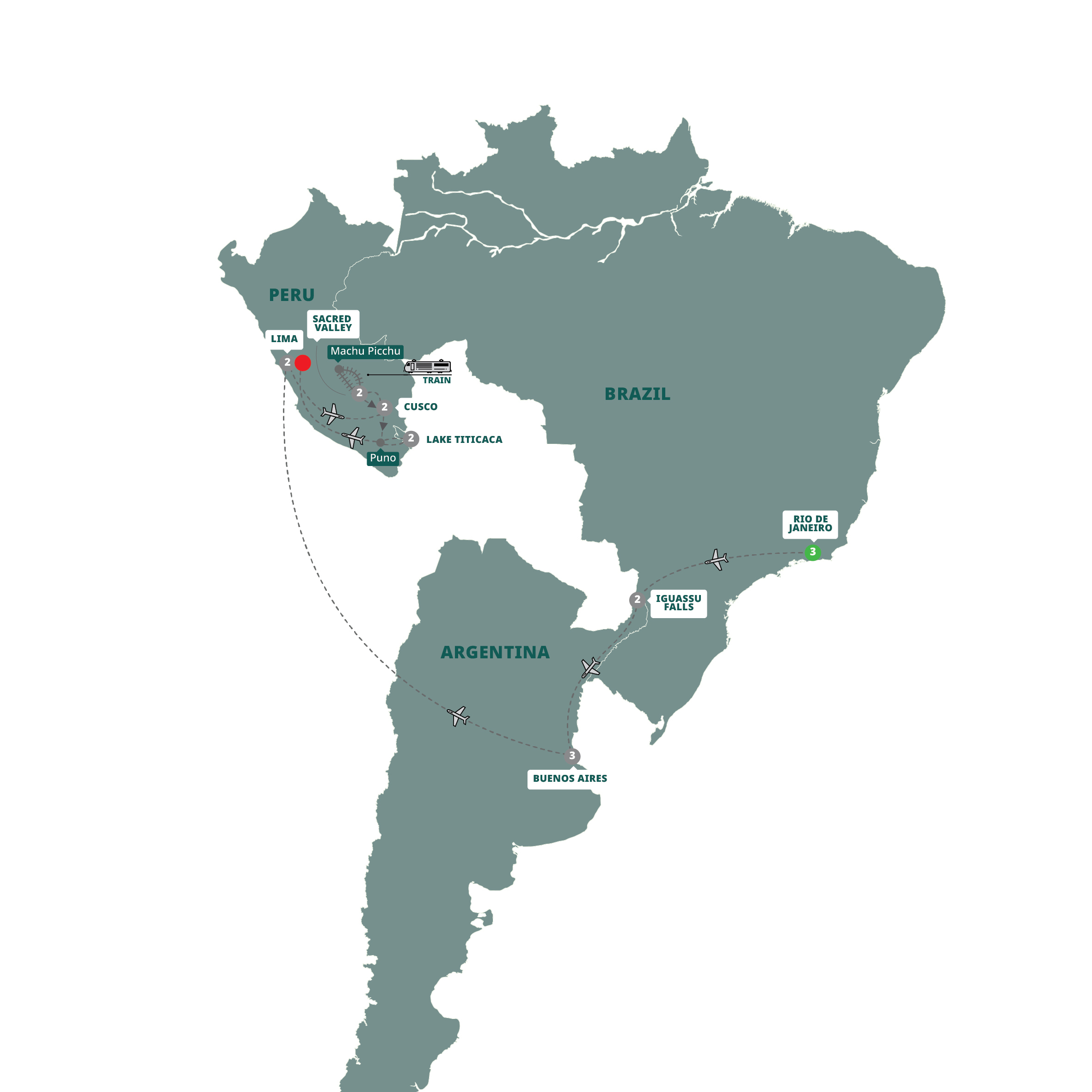 Map of South America Discovery with Puno and Lake Titicaca Optional Extension from Trafalgar