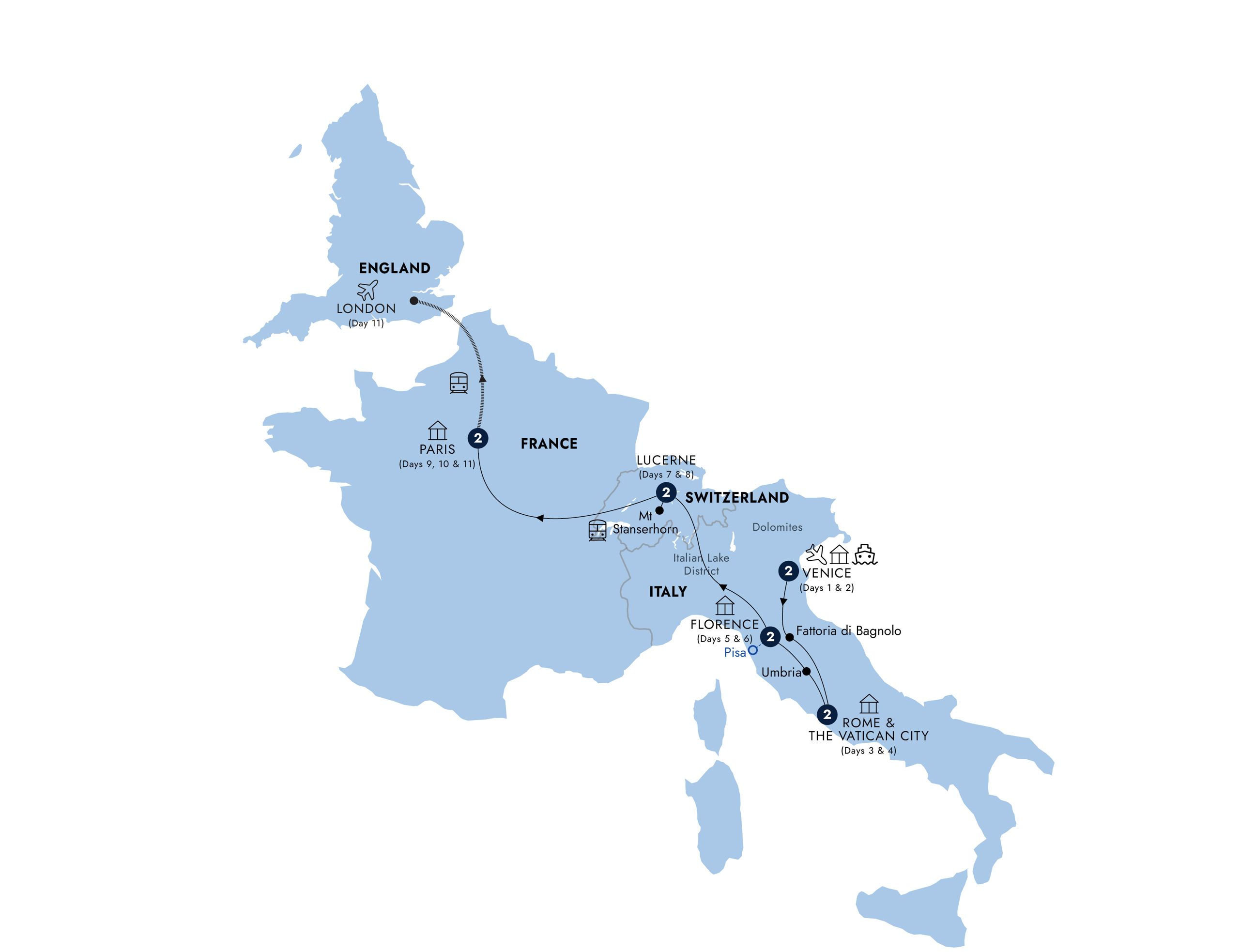 Map of European Dream - End London from Insight Vacations