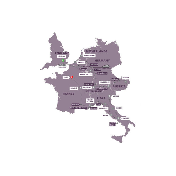 Grand European End Paris Itinerary Map