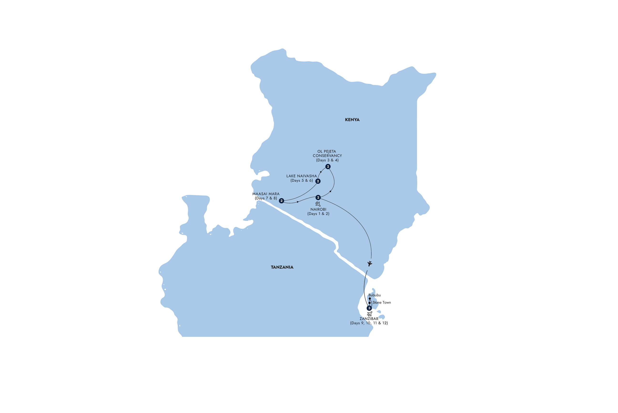Map of Kenya Safari with Maasai Mara and Zanzibar from Insight Vacations