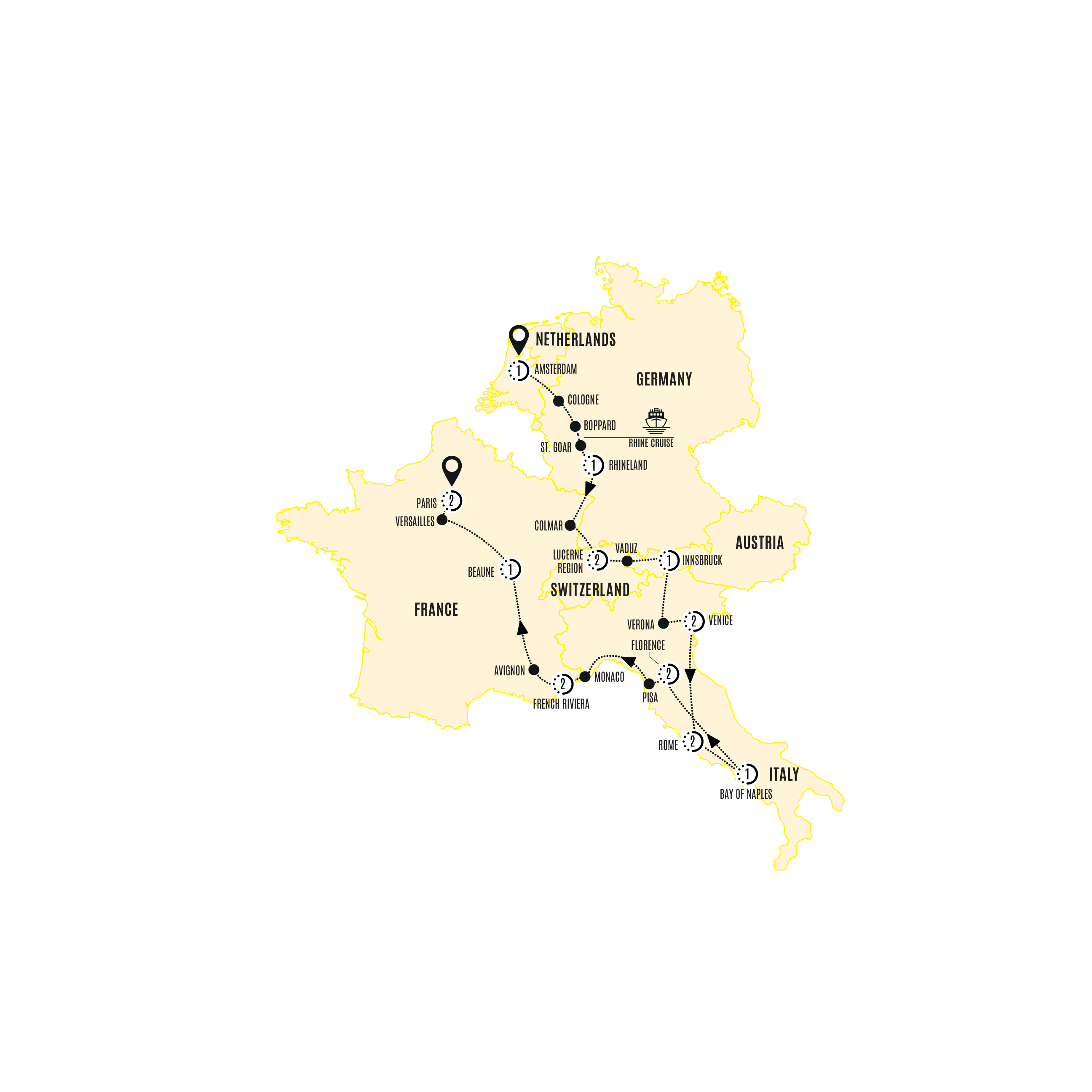 European Cavalcade Itinerary Map
