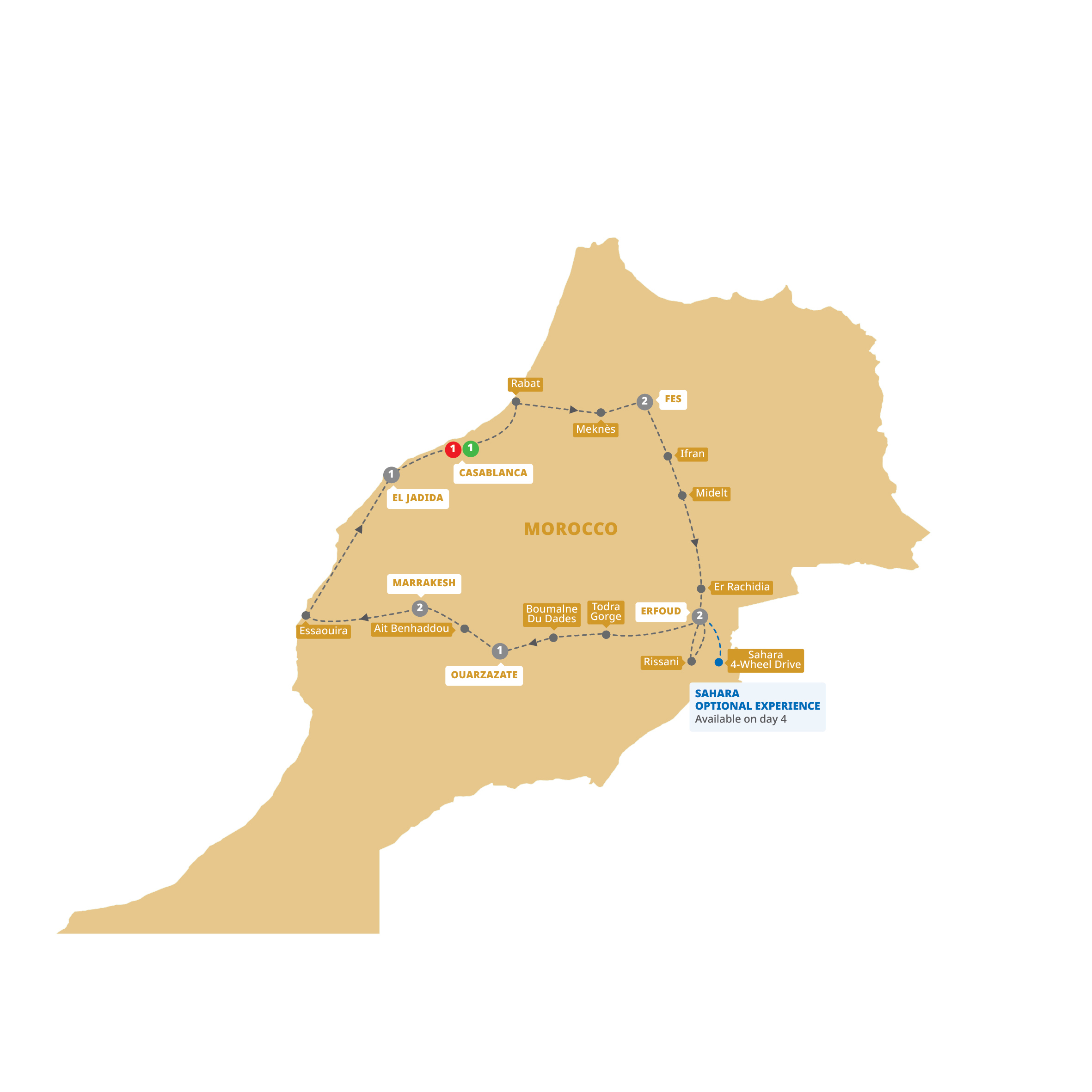 Map of Treasures of Morocco, a Women-Only Tour from Trafalgar