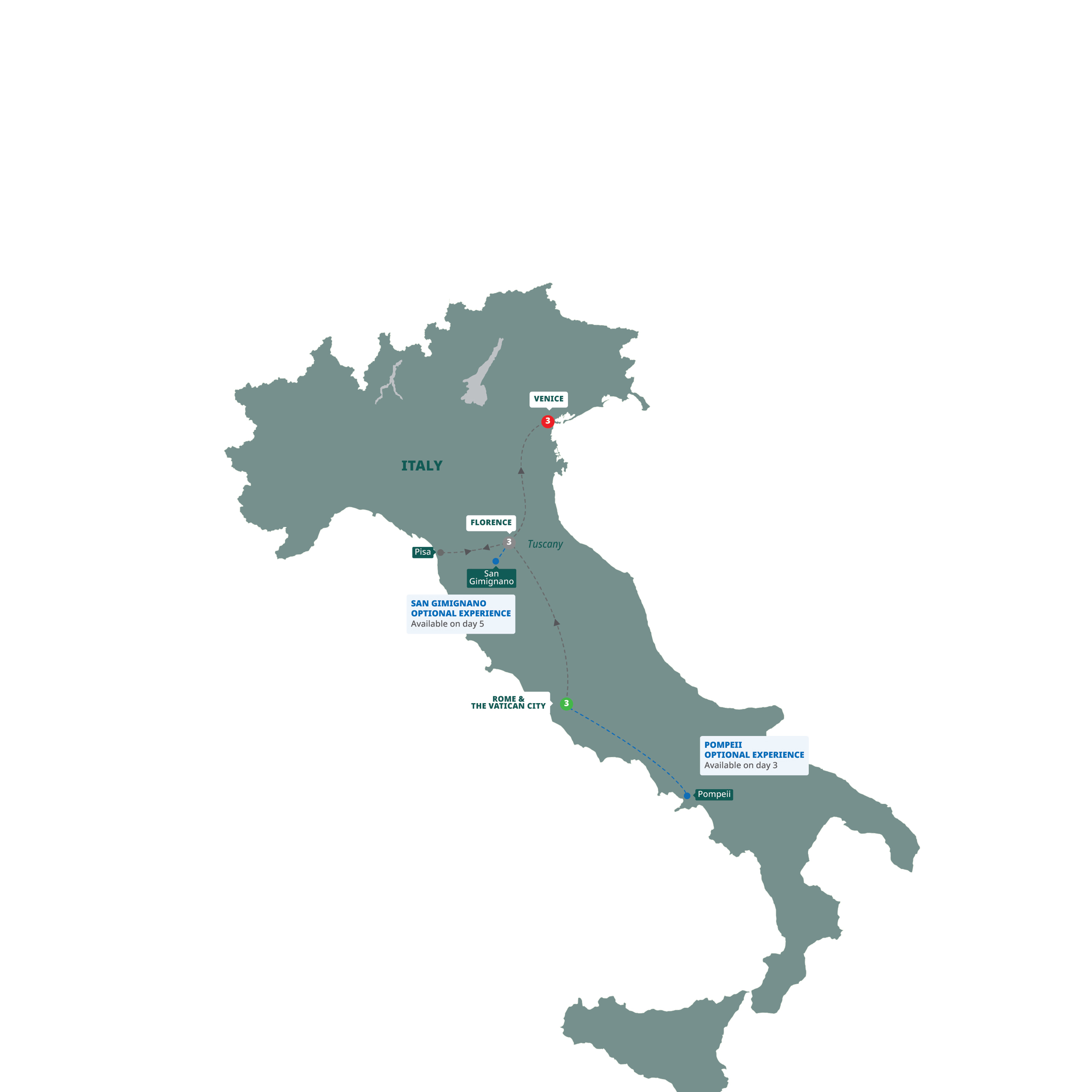 Map of Easy Pace Italy (Summer 2027) from Trafalgar