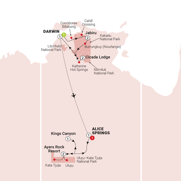 Northern Territory Dreaming Itinerary Map