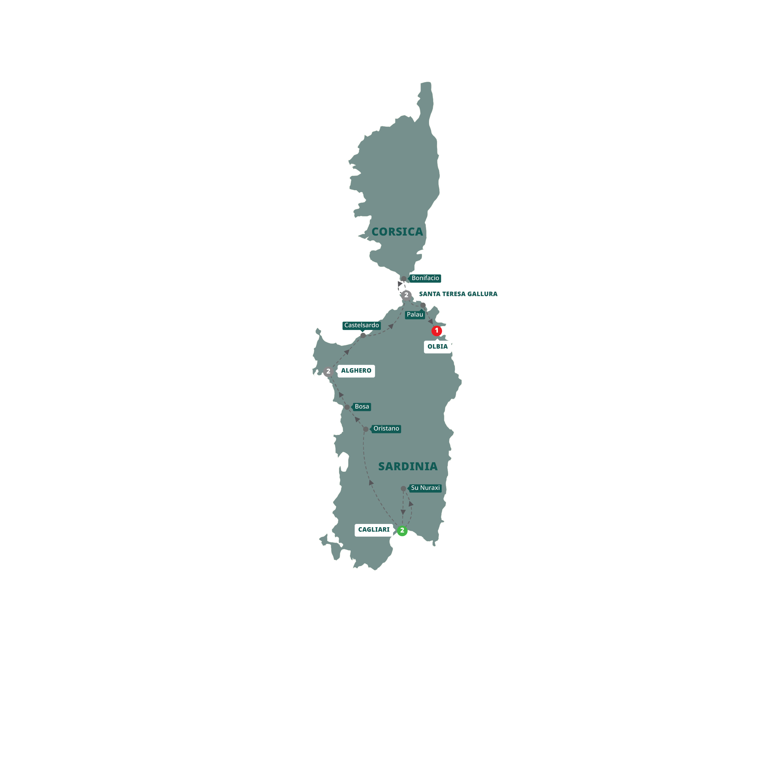 Map of Islands of Sardinia and Corsica - Small Group from Trafalgar