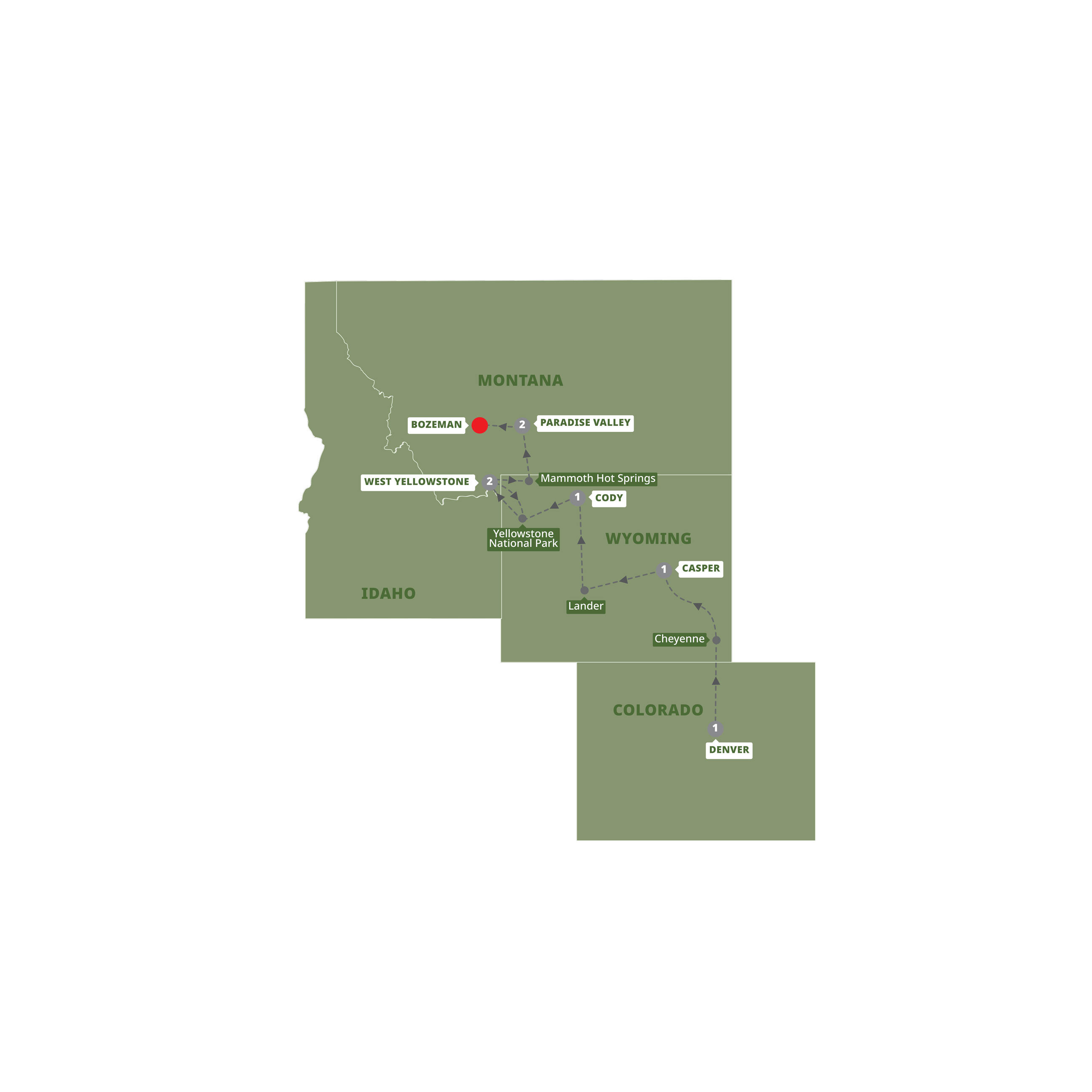Map of Yellowstone and Big Sky Country from Trafalgar