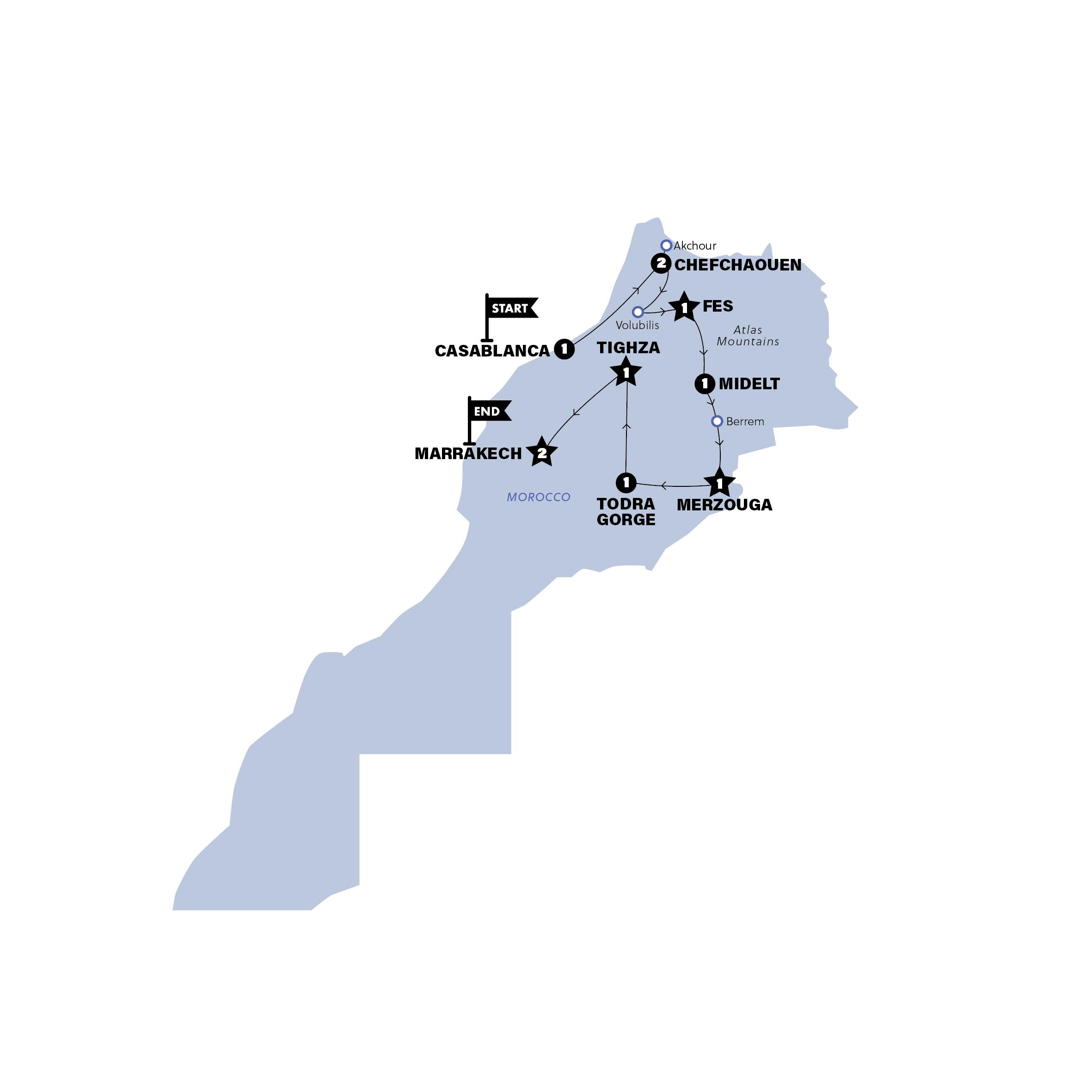 Map of Best of Morocco | Summer | 2027 from Contiki