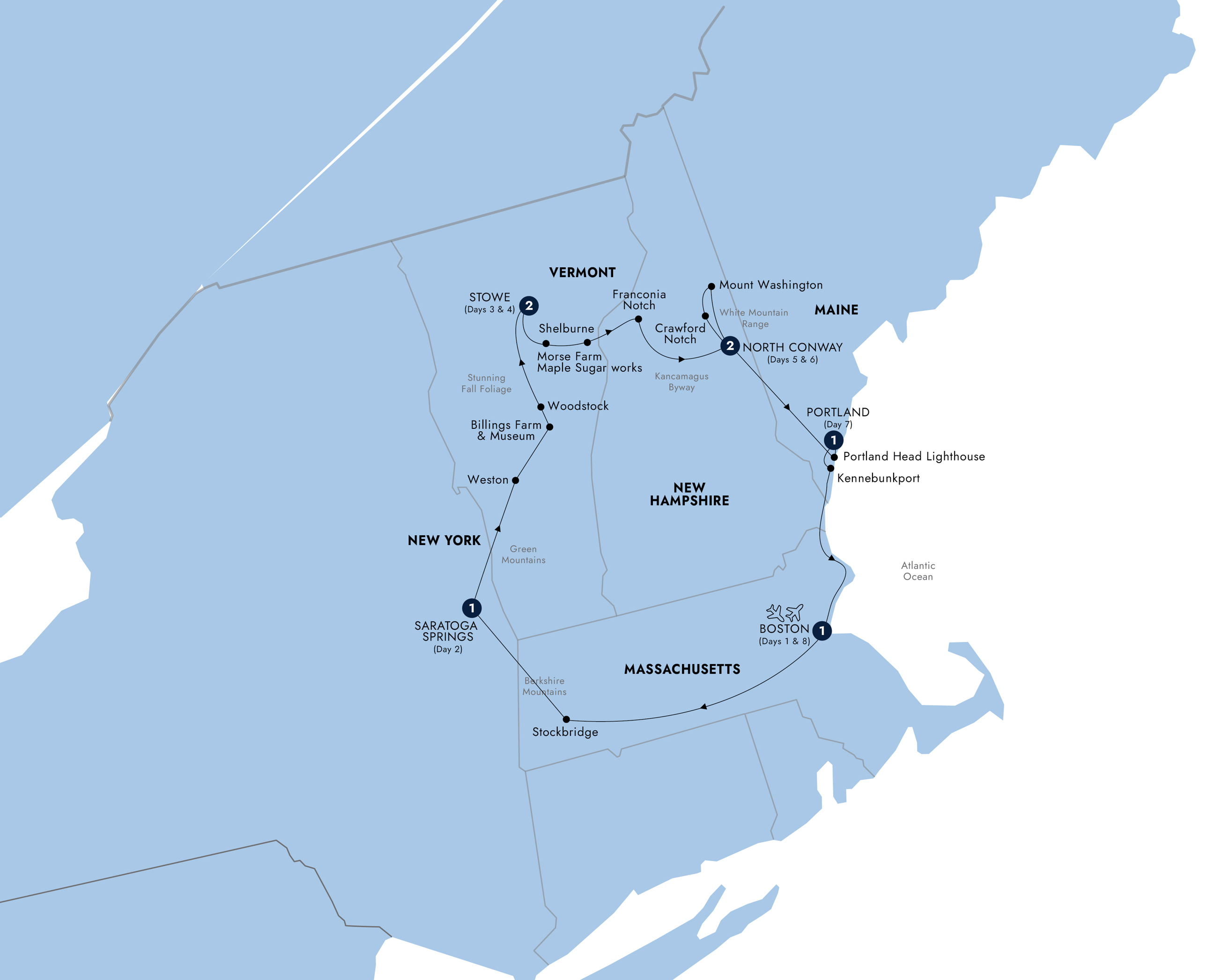 tourhub | Insight Vacations | New England's Fall Foliage - Classic Group | Tour Map