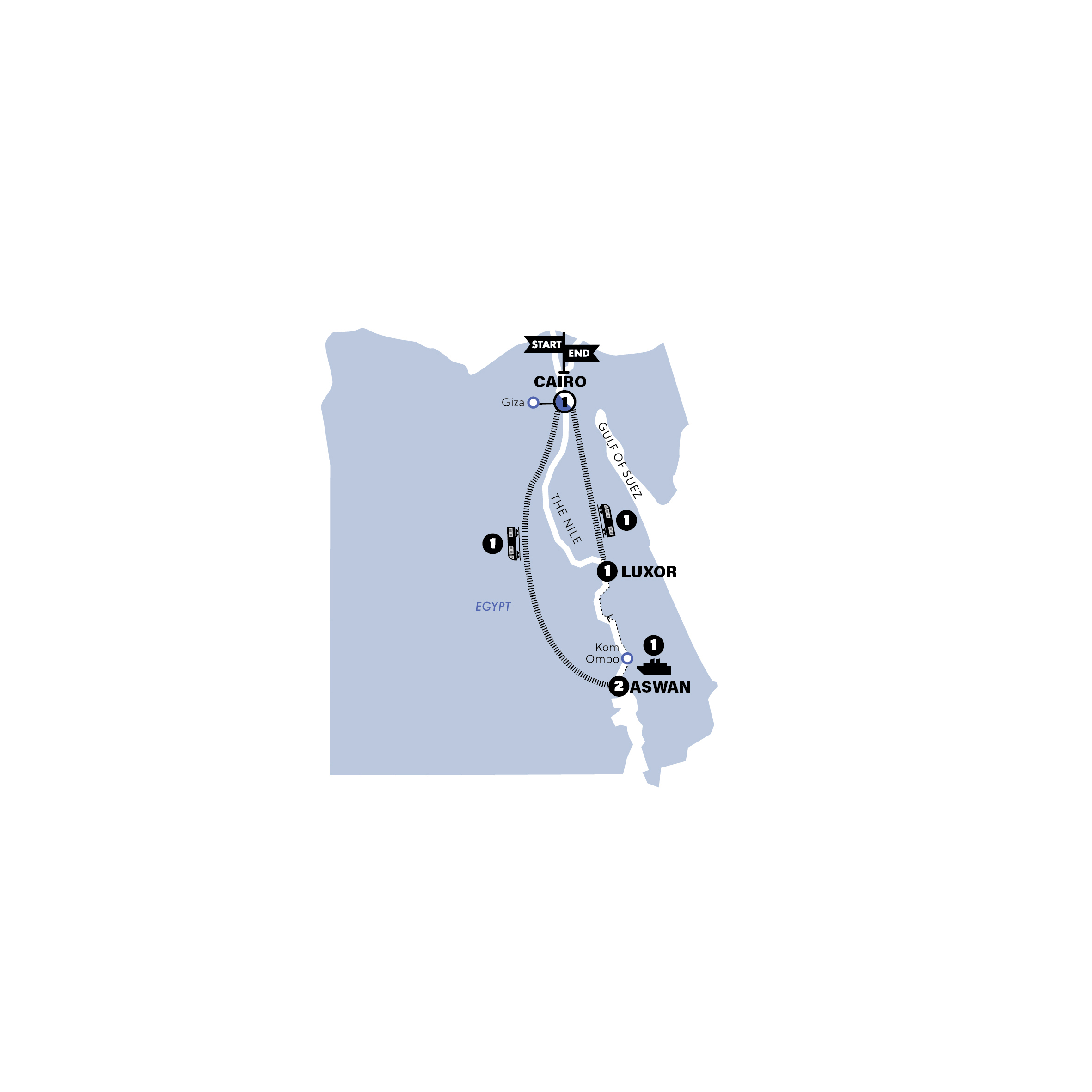 Map of Egypt: Cairo, Aswan & Luxor from Contiki