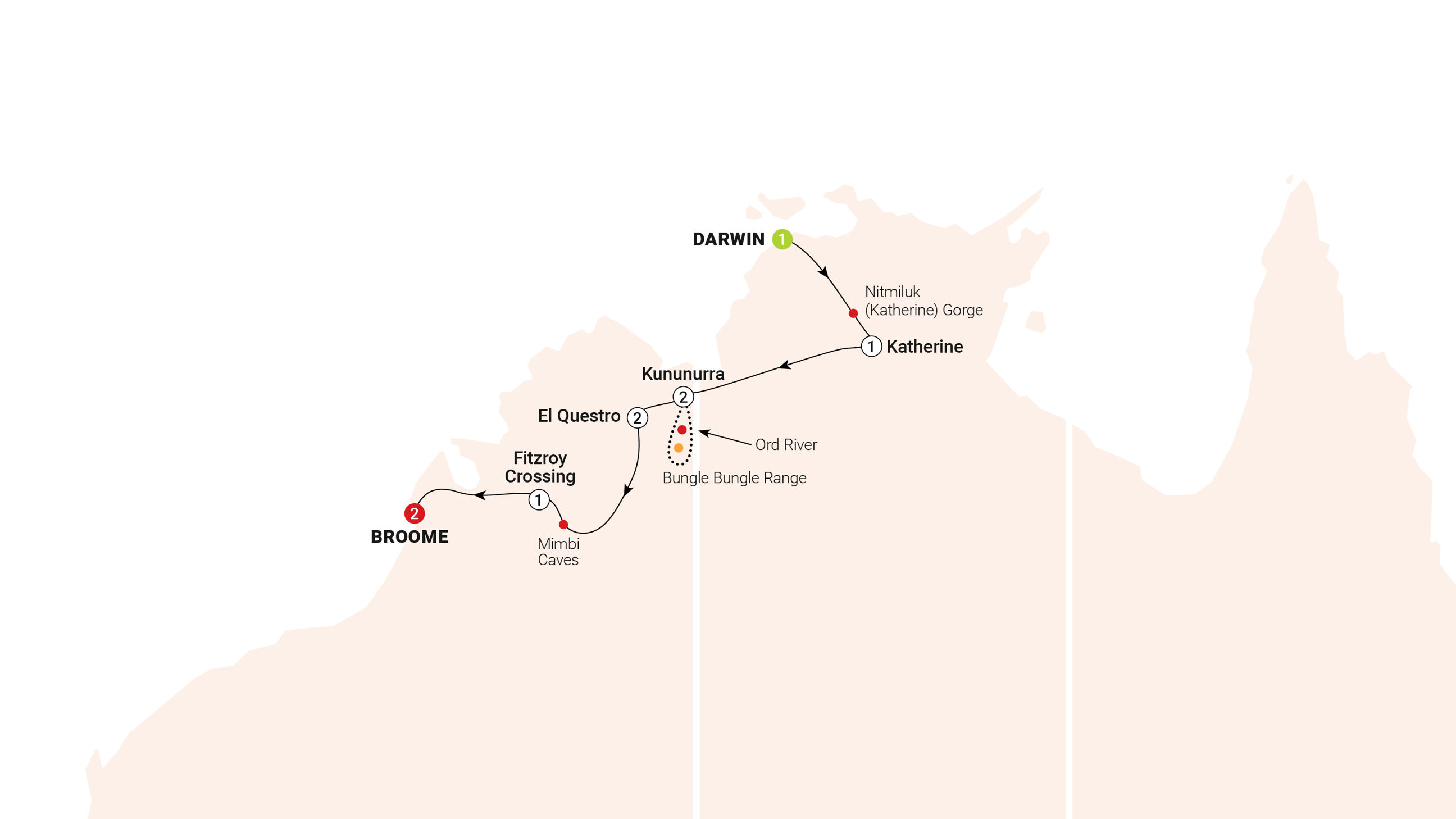 Map of Untamed Kimberley Trip
