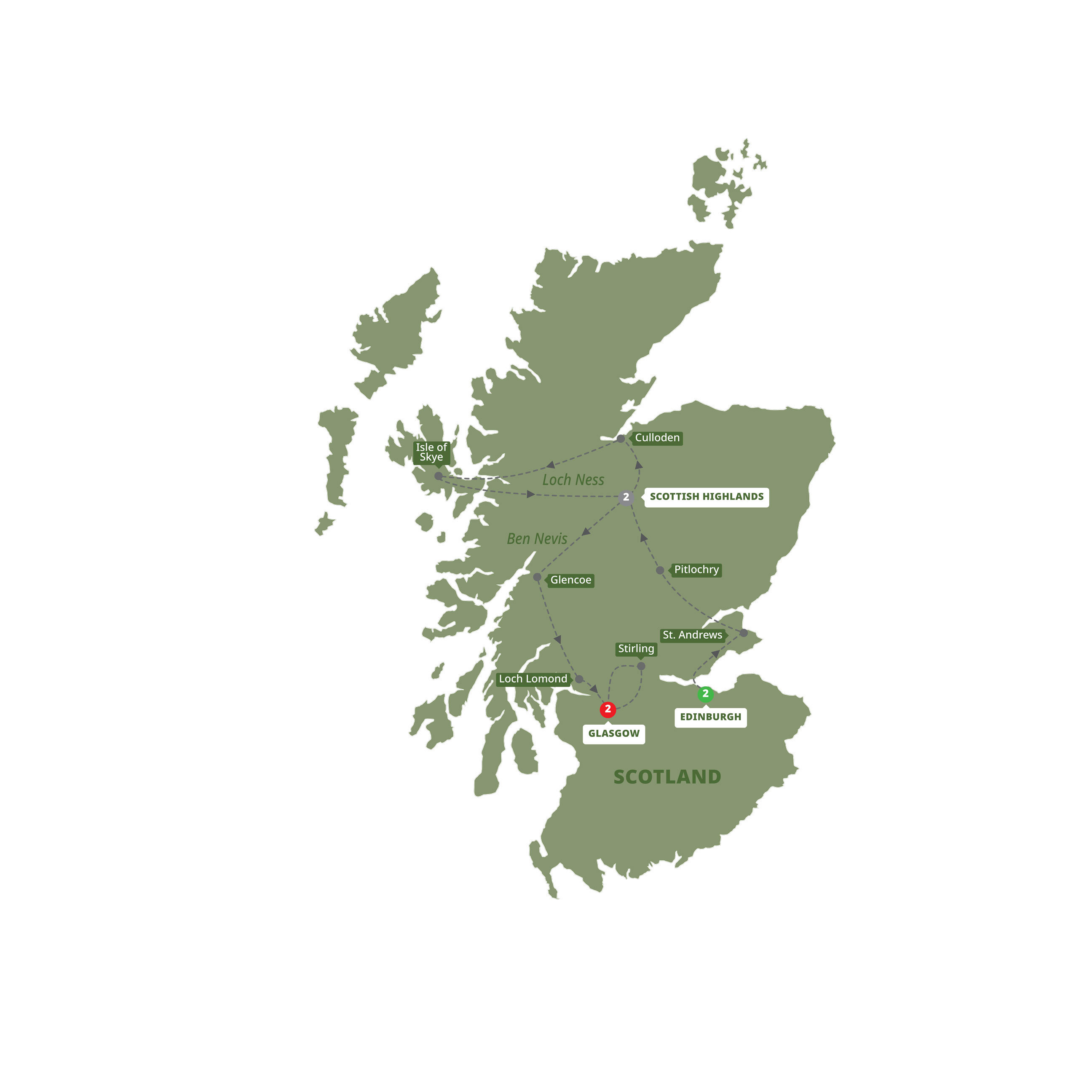 Map of Best of Scotland (Summer 2025 - 2026) from Trafalgar