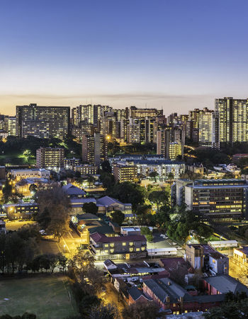View of the Johannesburg cityscape in the evening, South Africa