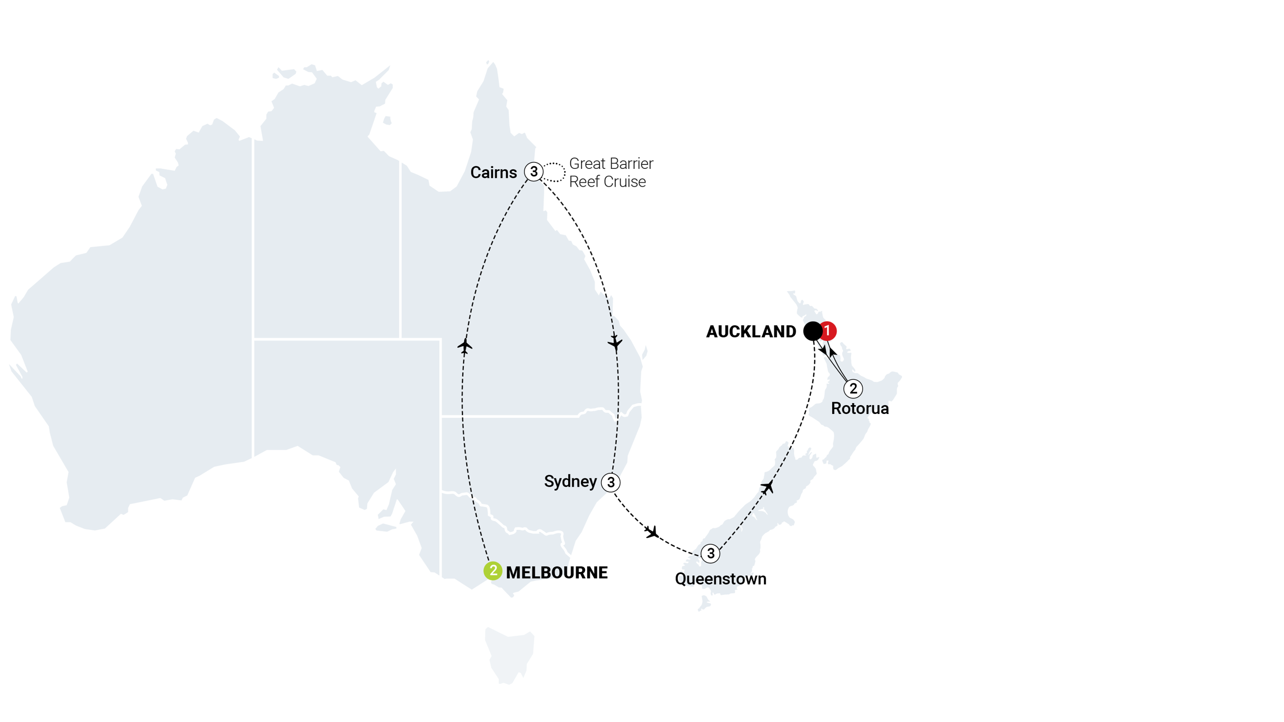 tourhub | AAT Kings | Australia and New Zealand Panorama | Tour Map