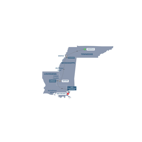 Tastes and Sounds of the South Itinerary Map