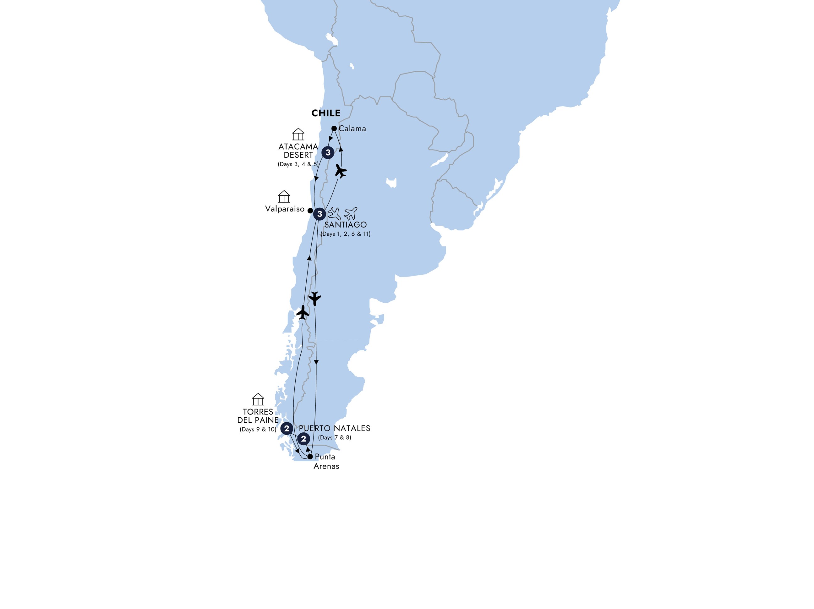 tourhub | Insight Vacations | Best of Chile from Atacama to Patagonia - Small Group | Tour Map