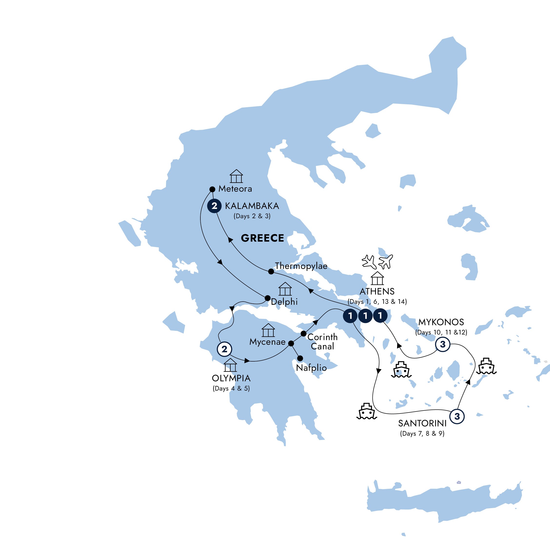 tourhub | Insight Vacations | Treasures of Greece & The Islands - Classic Group | Tour Map