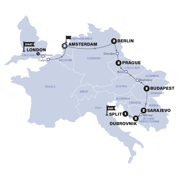 tourhub | Contiki | Road to Croatia | Amsterdam to Split | 2024 | Tour Map