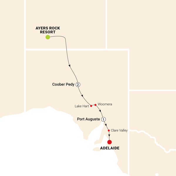 Outback Explorer: Uluru to Adelaide Itinerary Map