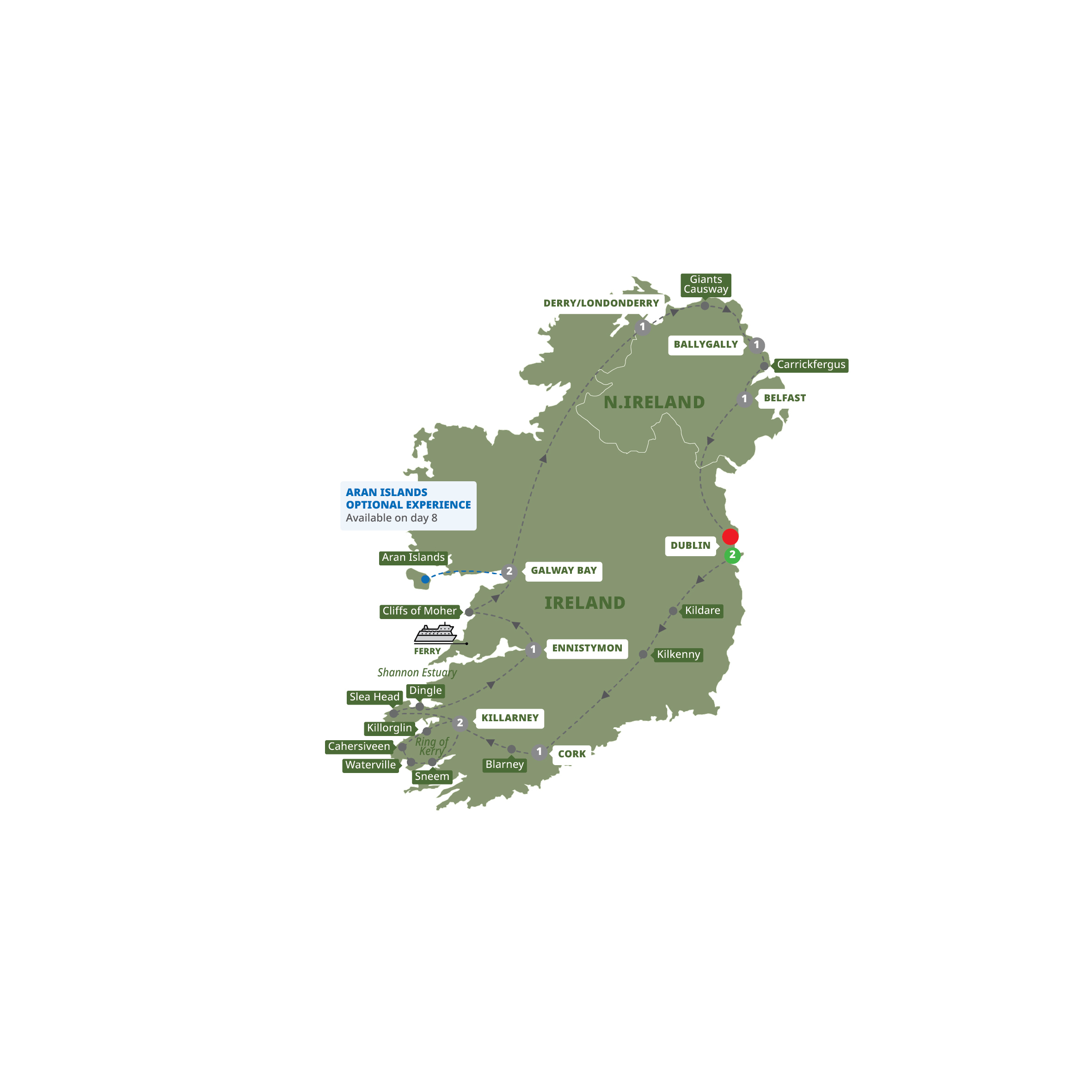 Map of Country Roads of Ireland - End Dublin (Summer 2028) from Trafalgar