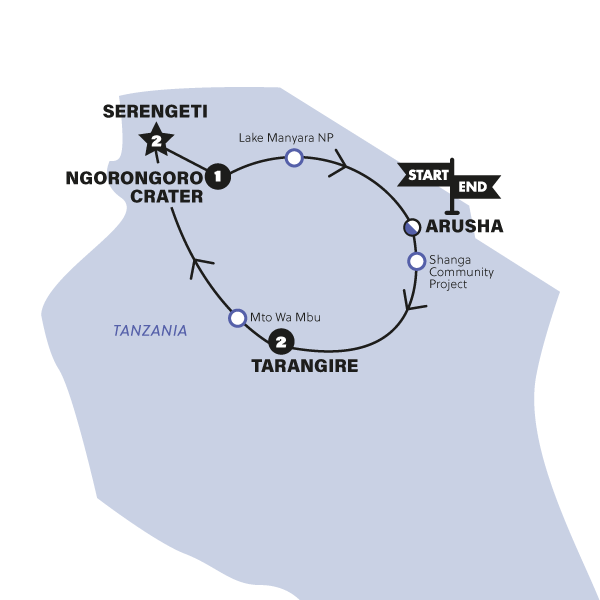 tourhub | Contiki | Taste of Tanzania (2024) | Tour Map