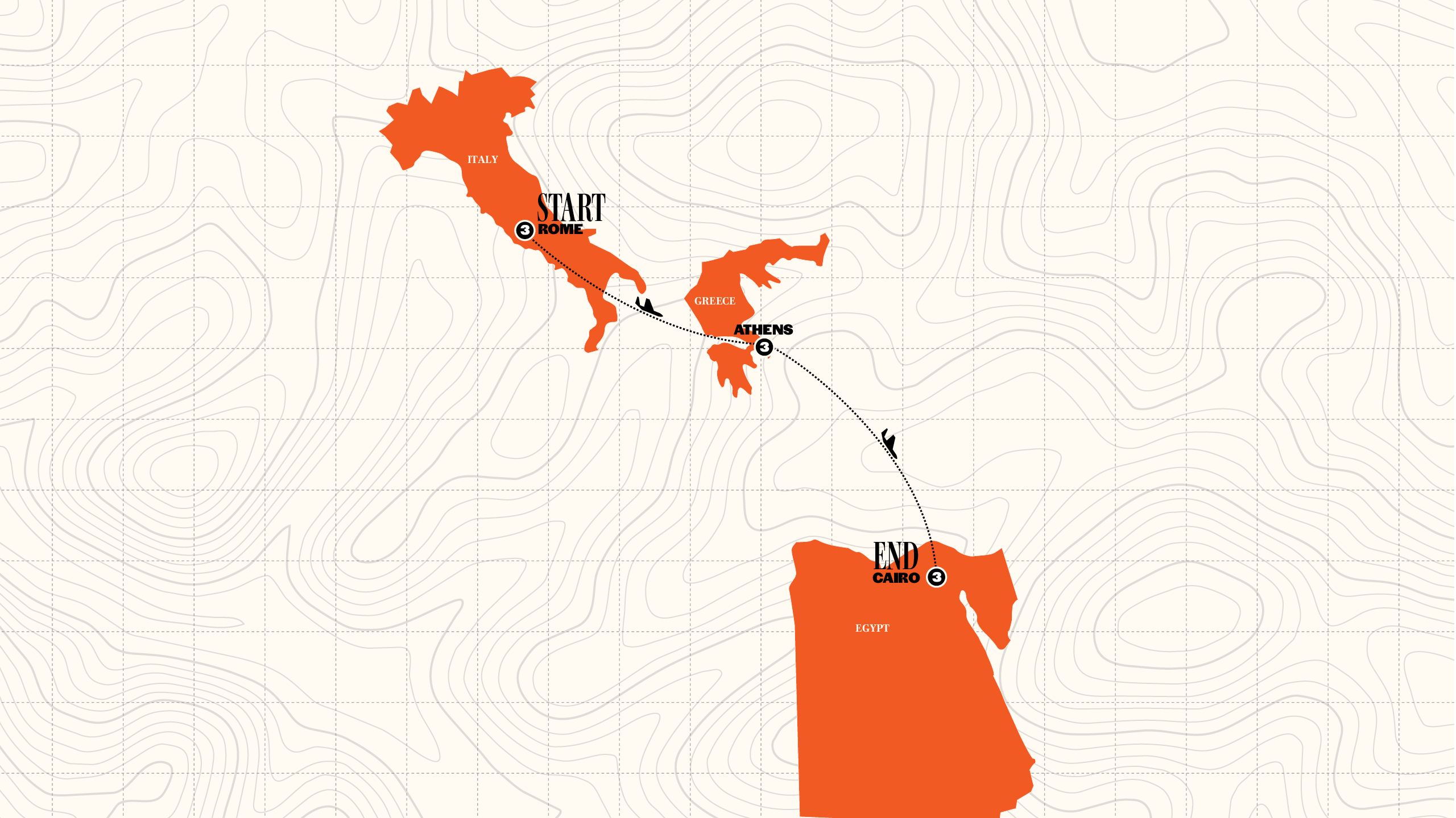 Map of Rome, Athens & Cairo | Age 27-35 from Contiki