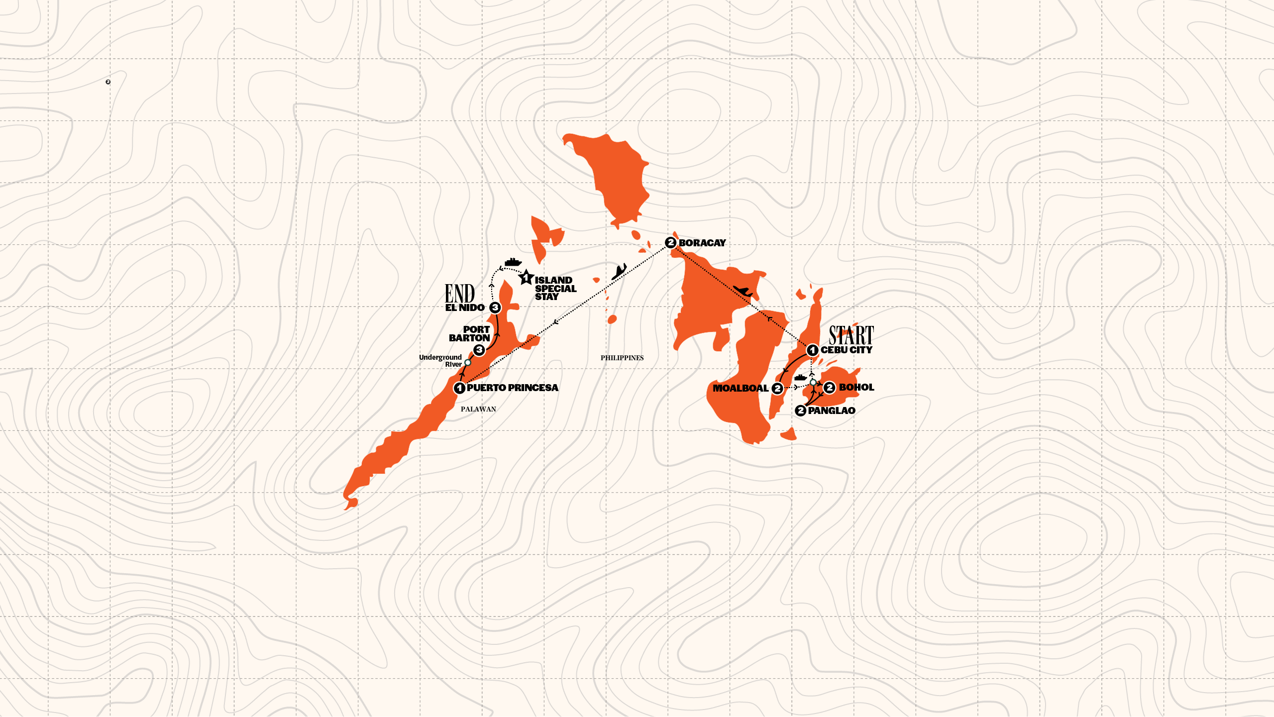 Map of Ultimate Philippines Island Hopping | Without Boat Expedition | Summer 2026/2027 from Contiki