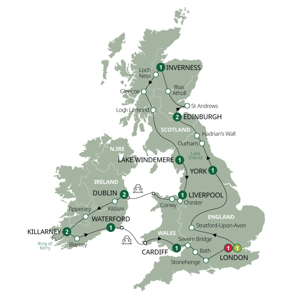 Britain & Ireland Explorer - Classic Group Itinerary Map