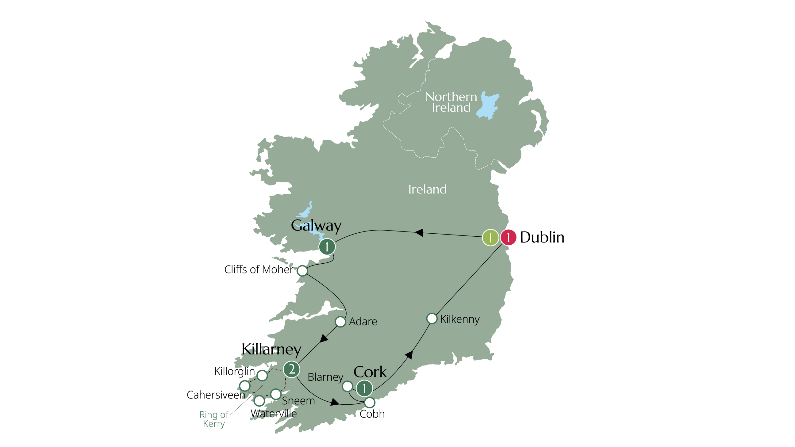 Map of Focus on Ireland - Classic Group from Brendan Vacations