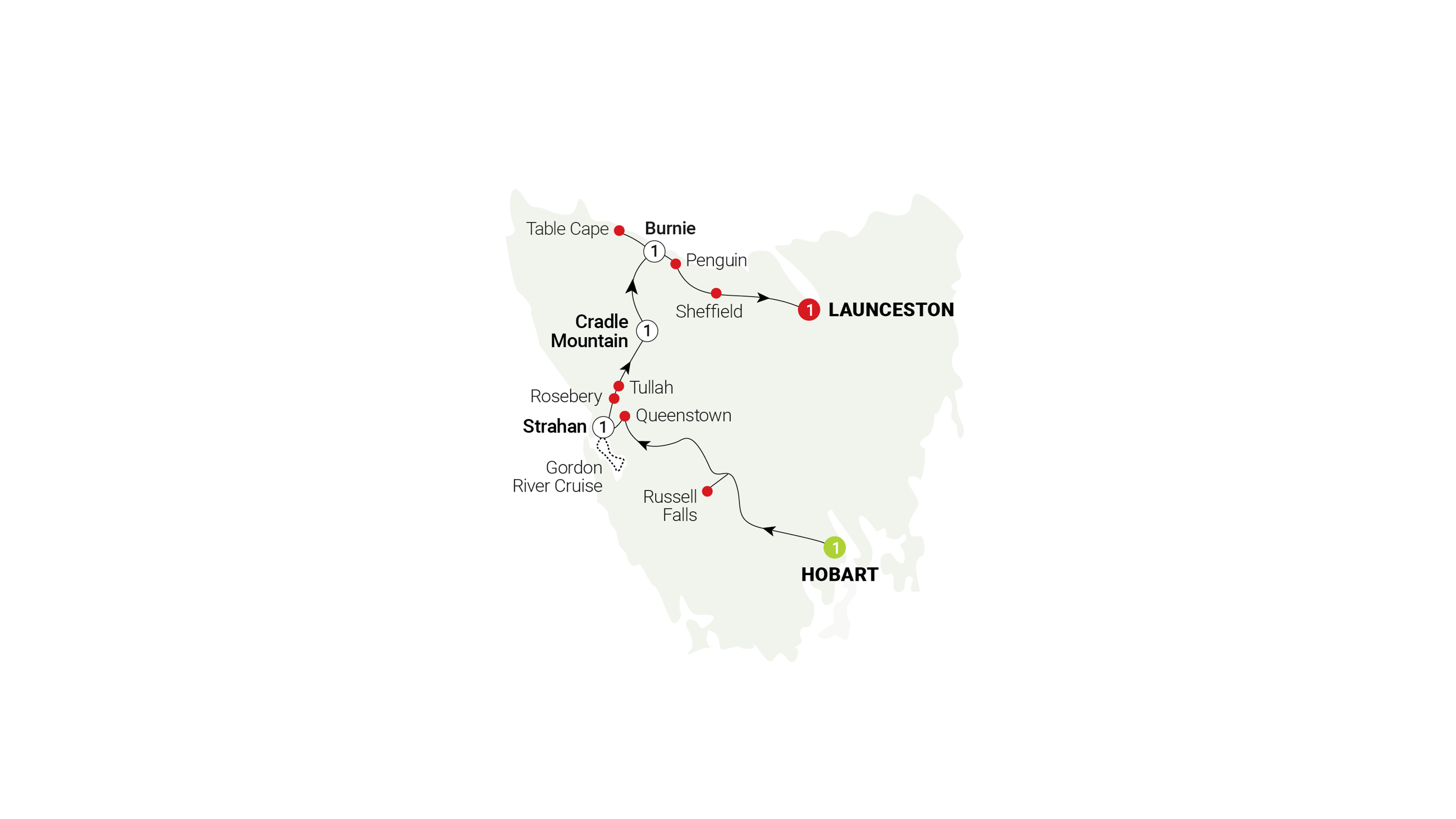 tourhub | AAT Kings | Tassie's Wilderness Icons | Tour Map