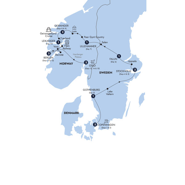 Spectacular Scandinavia & its Fjords - Small Group Itinerary Map