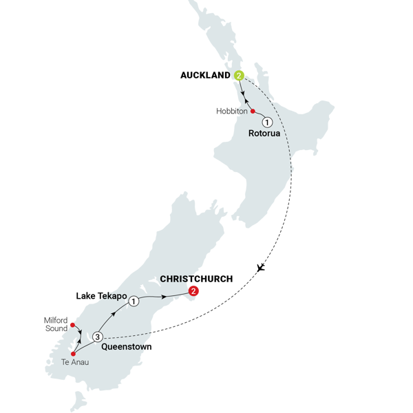 Contrasts of New Zealand Itinerary Map