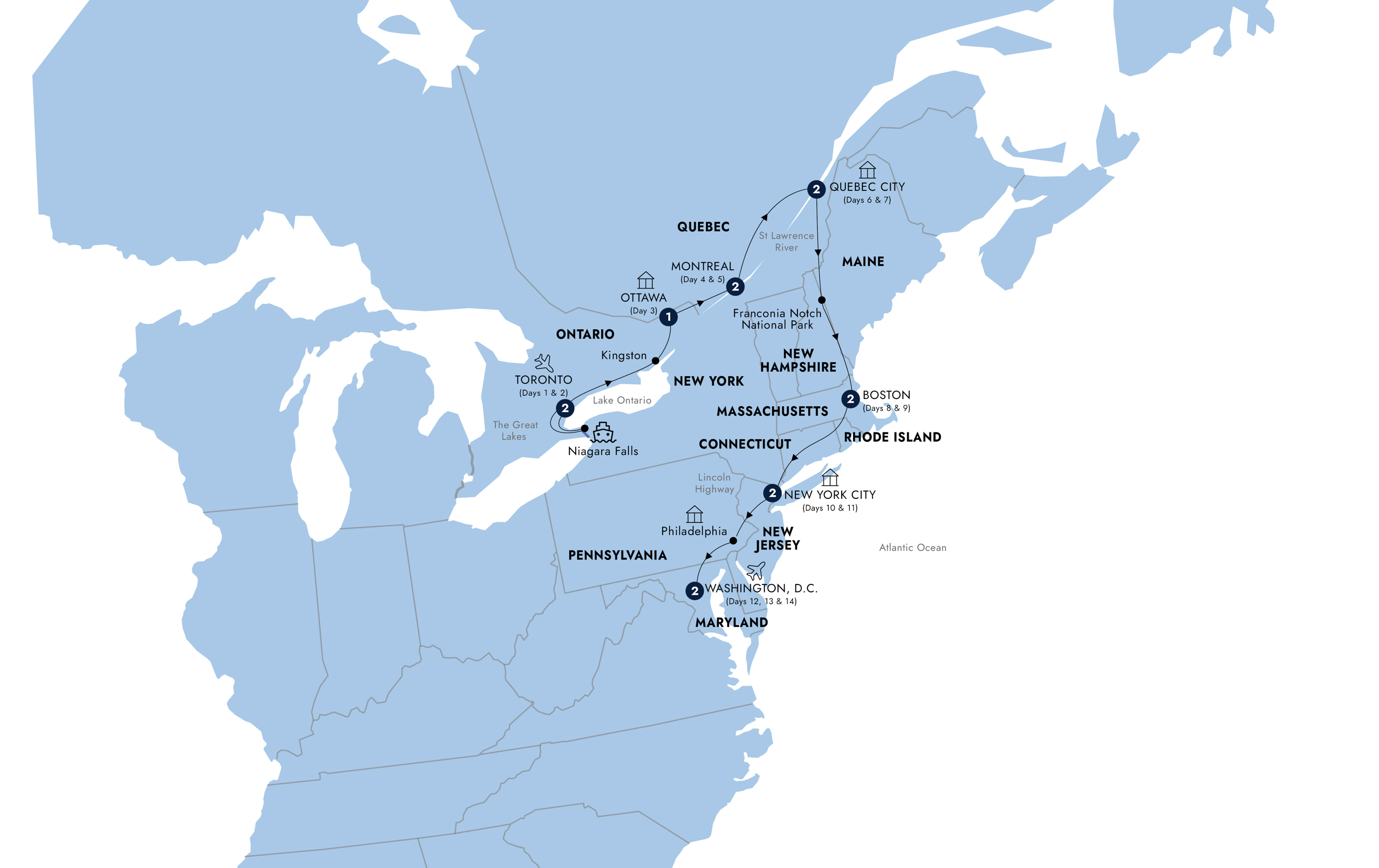 tourhub | Insight Vacations | Best of Eastern Canada & USA - Classic Group | Tour Map