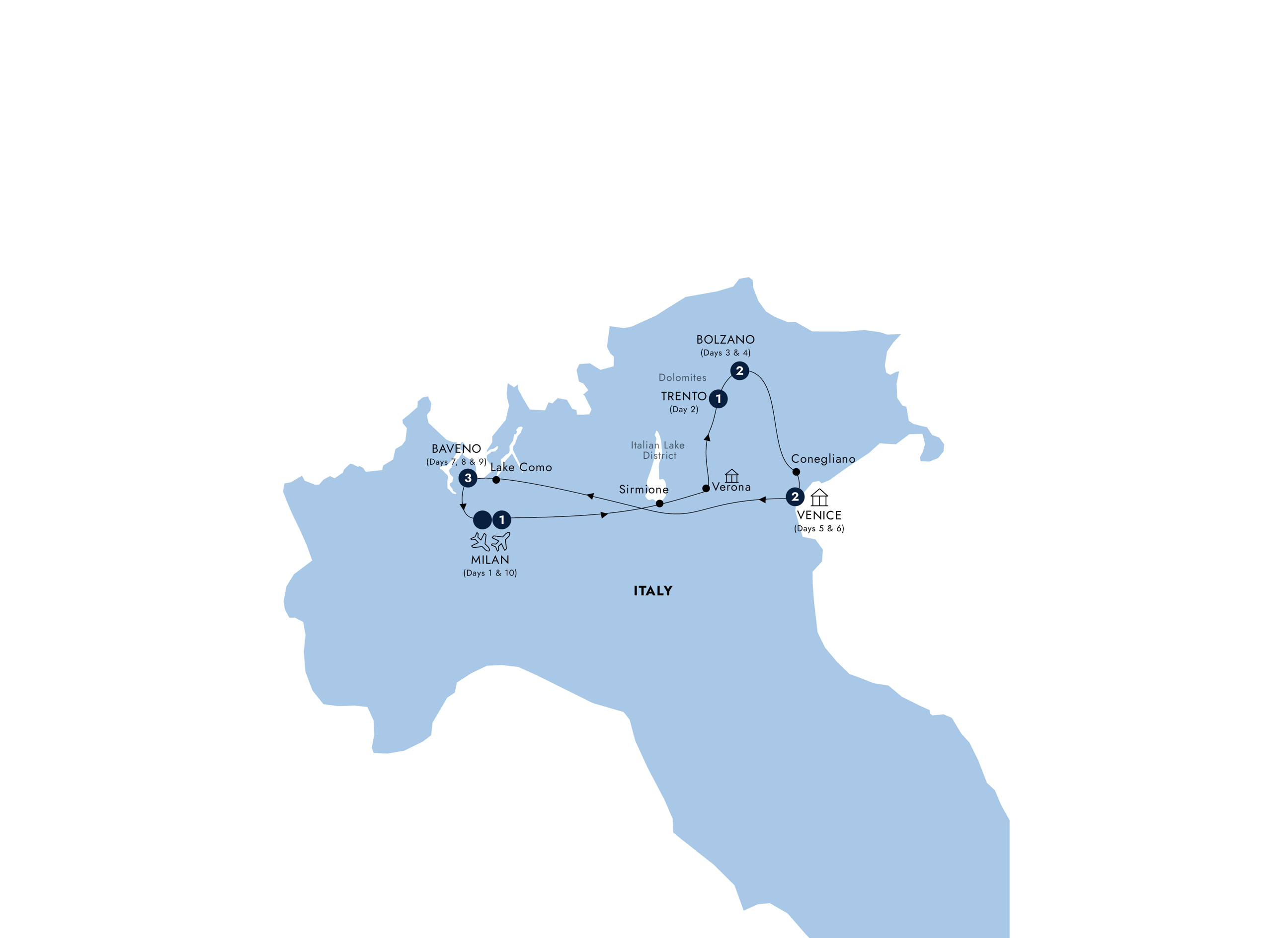 Map of Country Roads of Northern Italy - Small Group from Insight Vacations