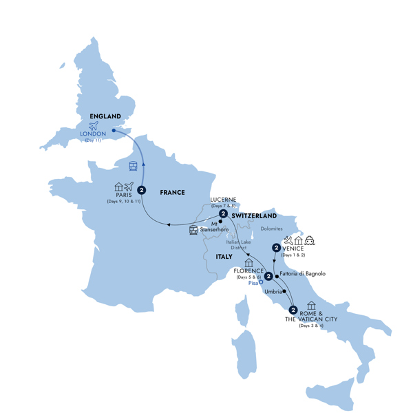 Romantic European Start Amsterdam Itinerary Map