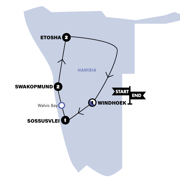 tourhub | Contiki | Nomadic Namibia (2024) | Tour Map