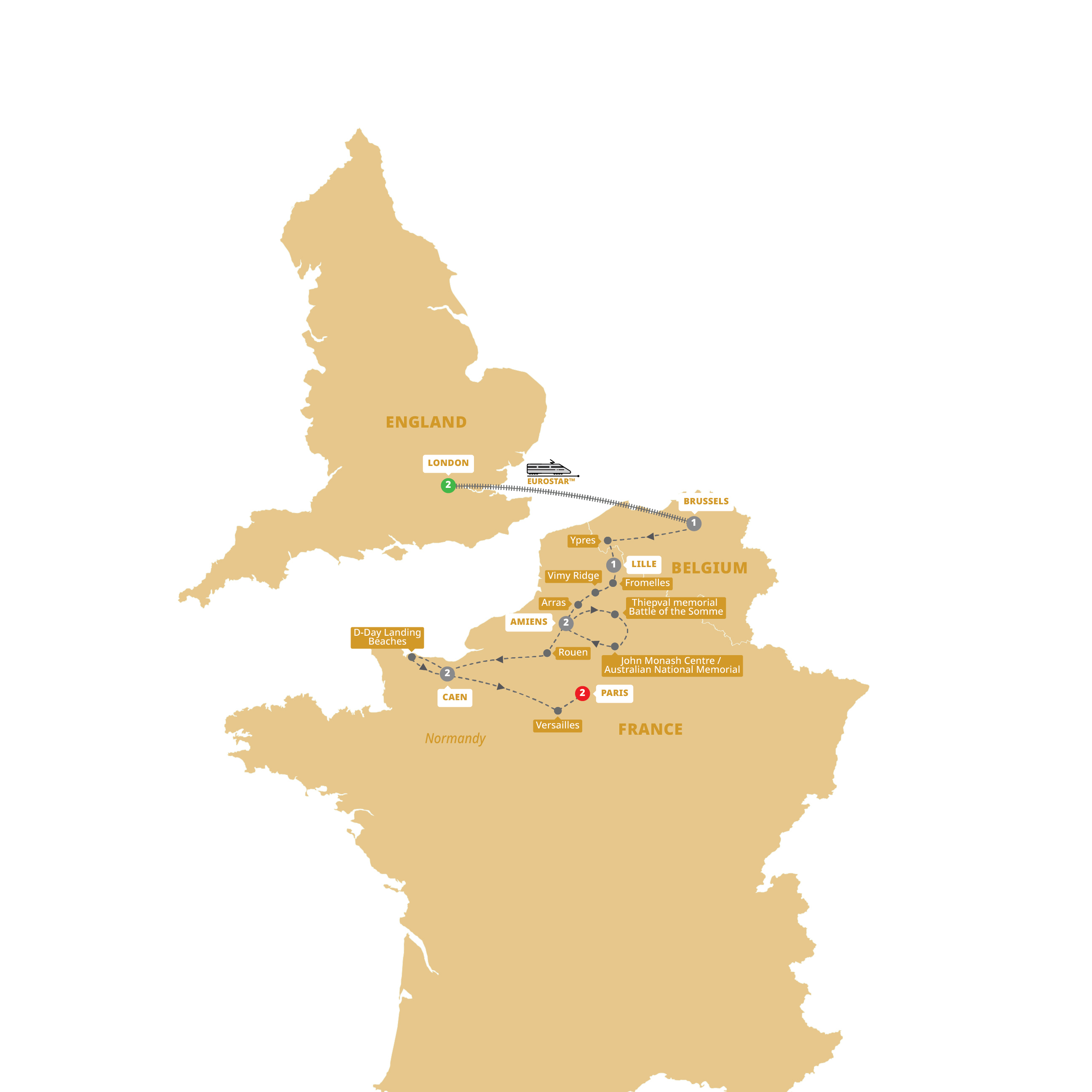 Map of Battlefields of WWI & WWII from Trafalgar