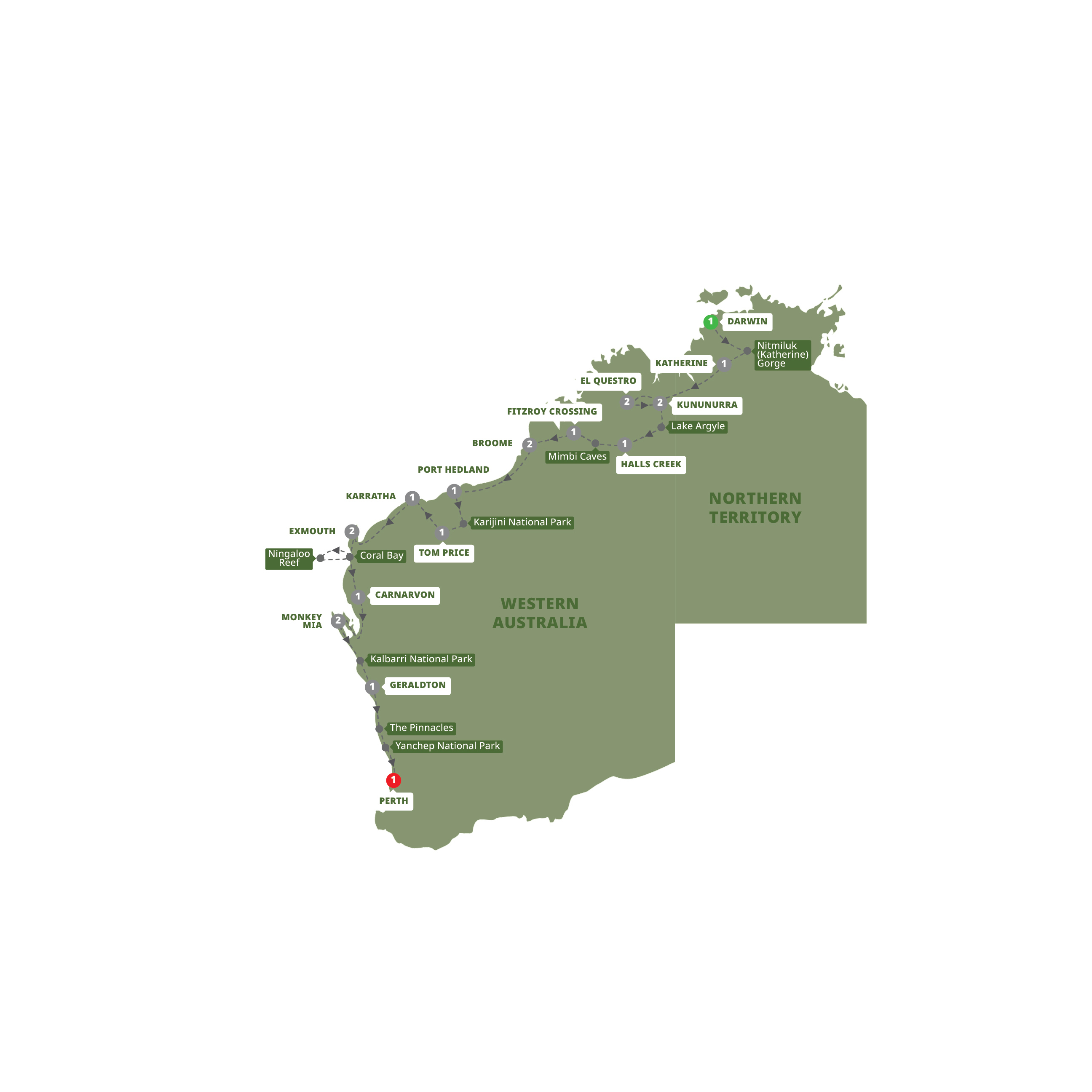 Map of Untamed Kimberley & West Coast from Trafalgar