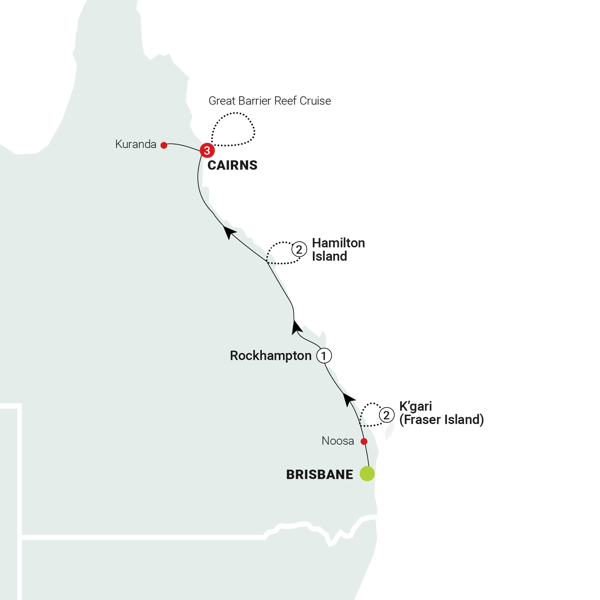 Tropical Queensland: Brisbane to Cairns Itinerary Map
