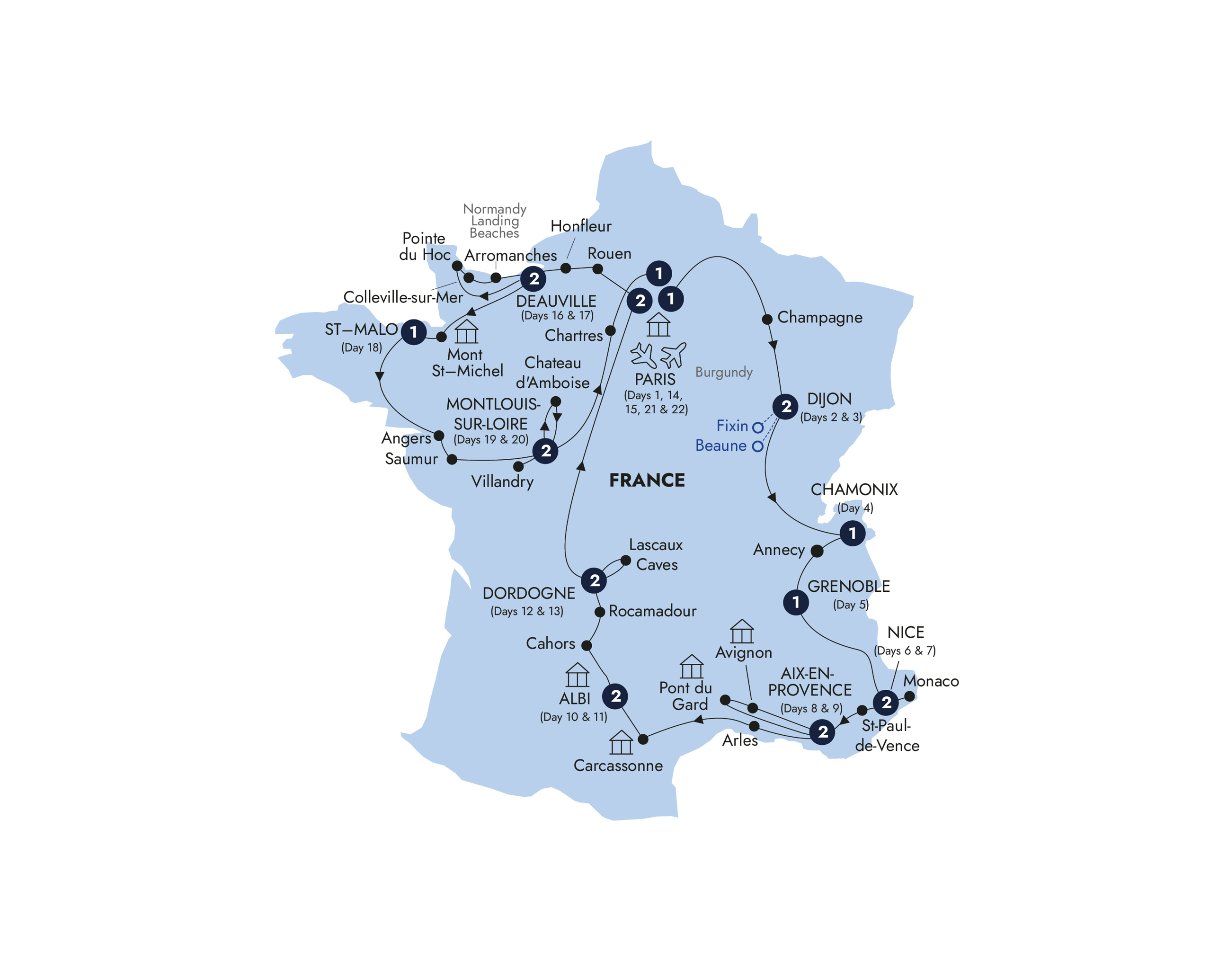 Map of French Heritage (Summer 2026) from Insight Vacations