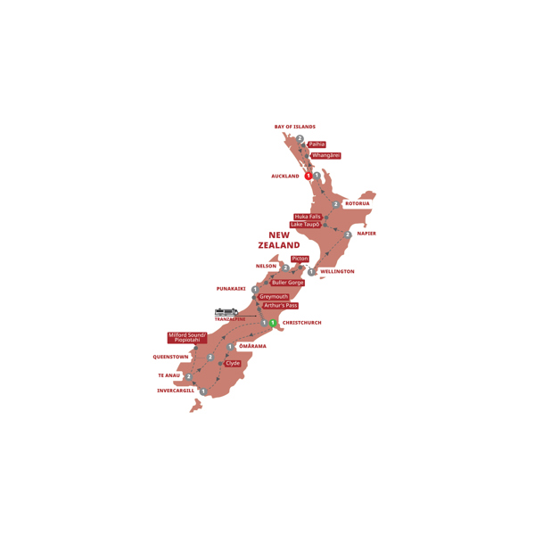 Spirit of New Zealand Itinerary Map