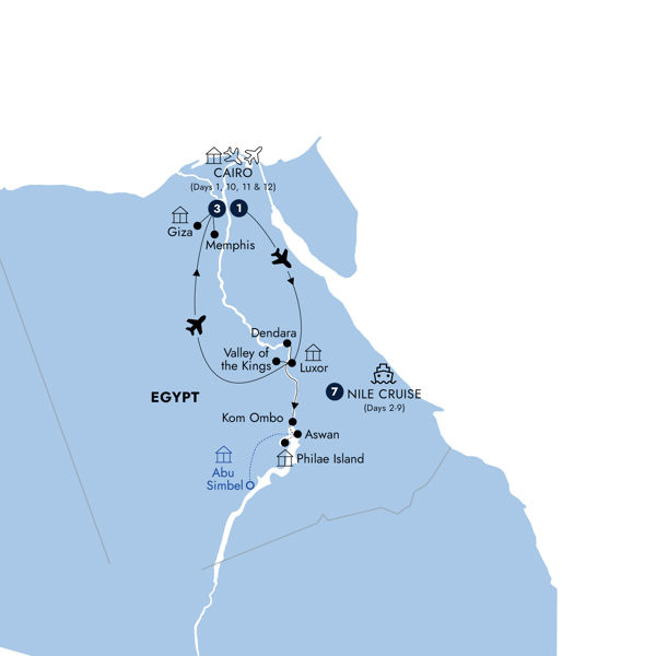 Splendors of Egypt - Classic Group, Winter Itinerary Map