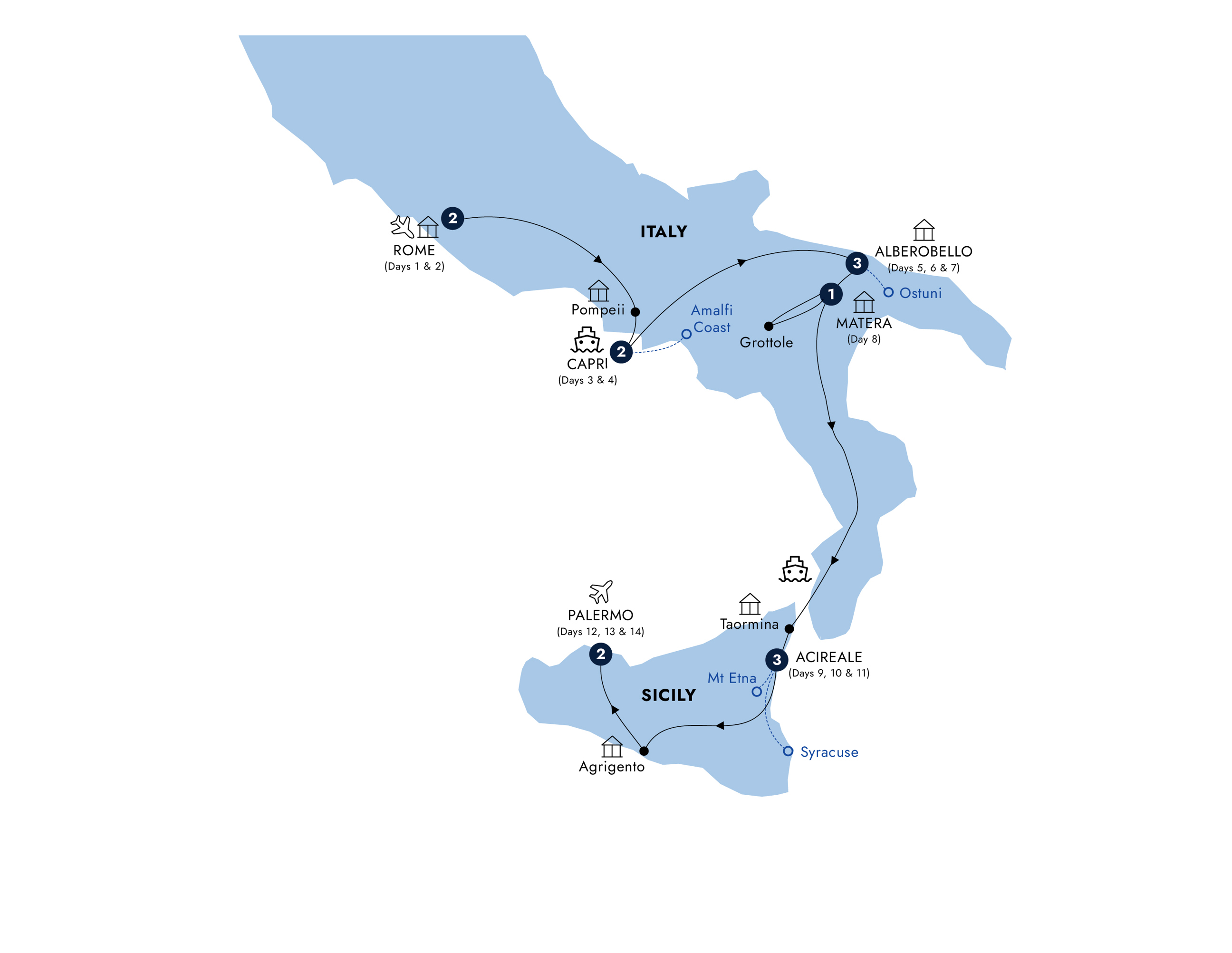 Map of Country Roads of Southern Italy & Sicily (Summer 2027) from Insight Vacations
