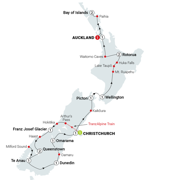 New Zealand Magic Itinerary Map