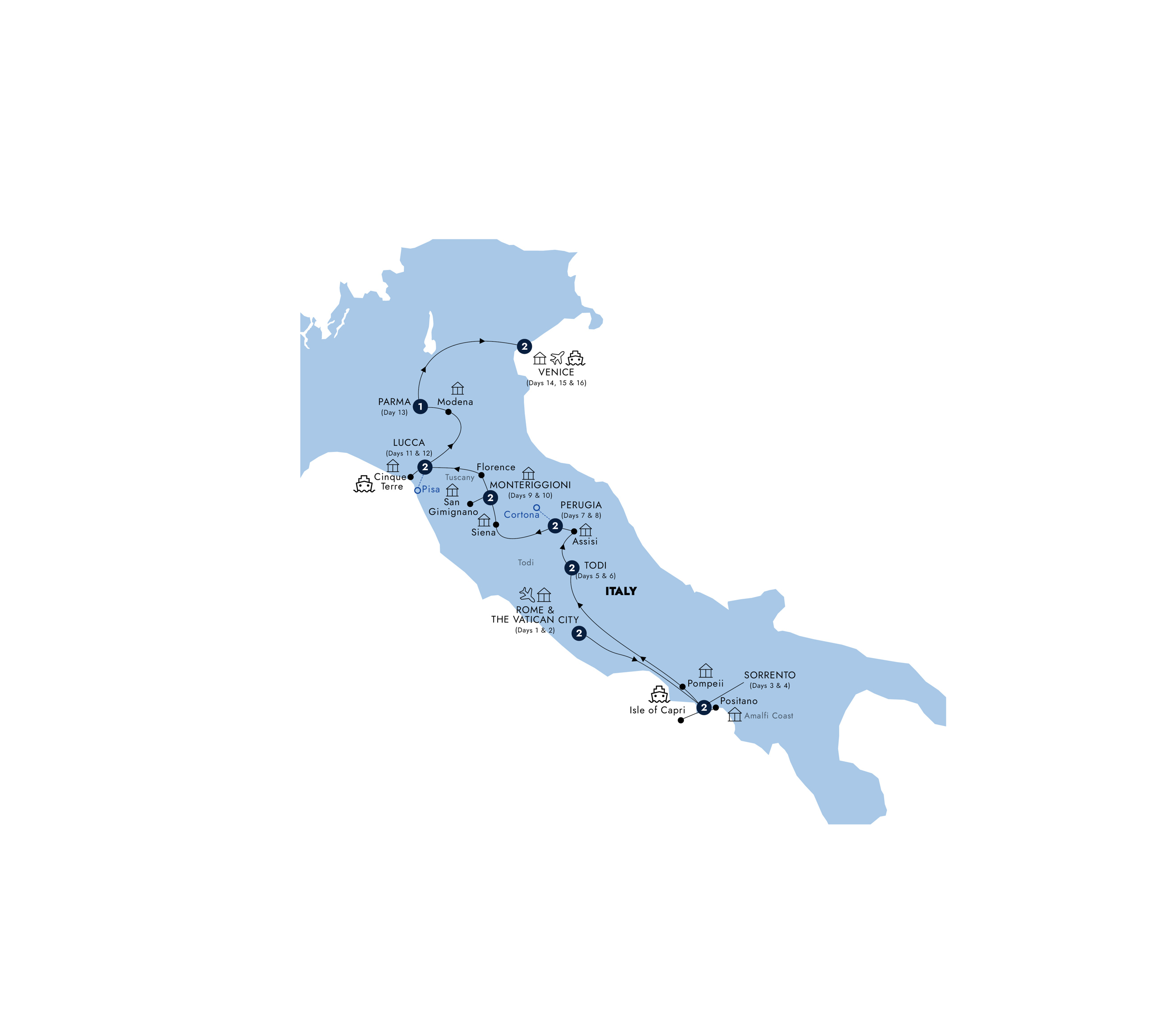 tourhub | Insight Vacations | Country Roads of Italy, a Women-Only Tour | Tour Map