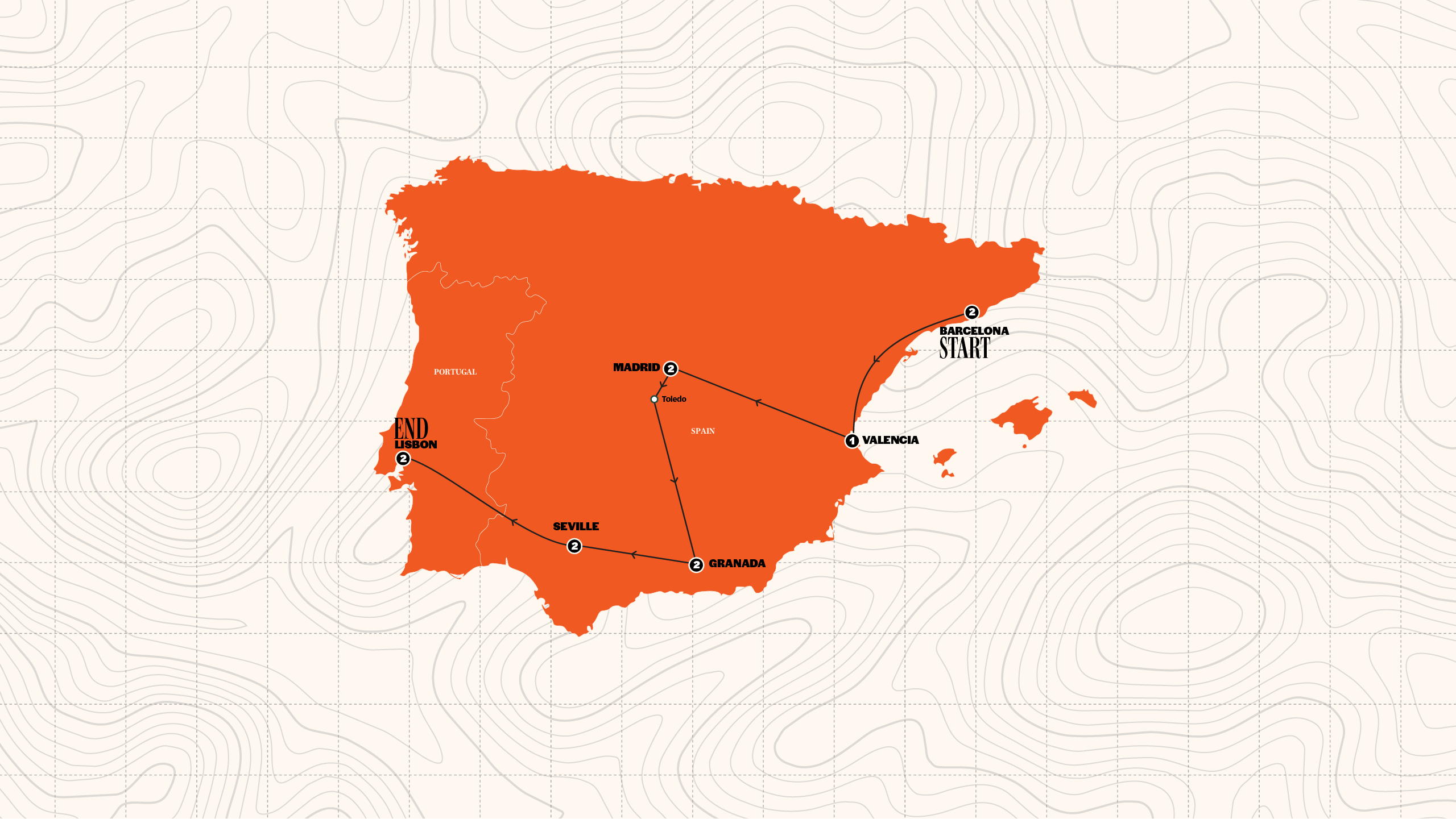 Map of Barcelona to Lisbon | Winter from Contiki