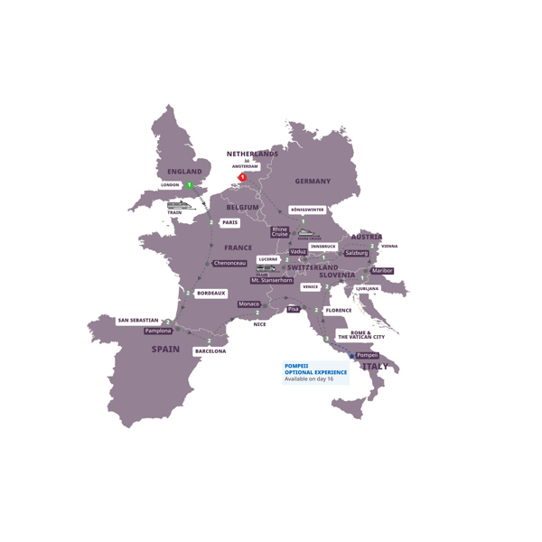 European Grandeur Itinerary Map